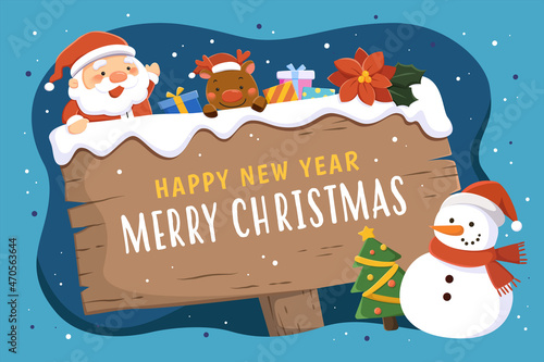 Blue Xmas and New Year greeting card