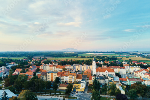 Aerial view of old european city. Small town cityscape © Lazy_Bear