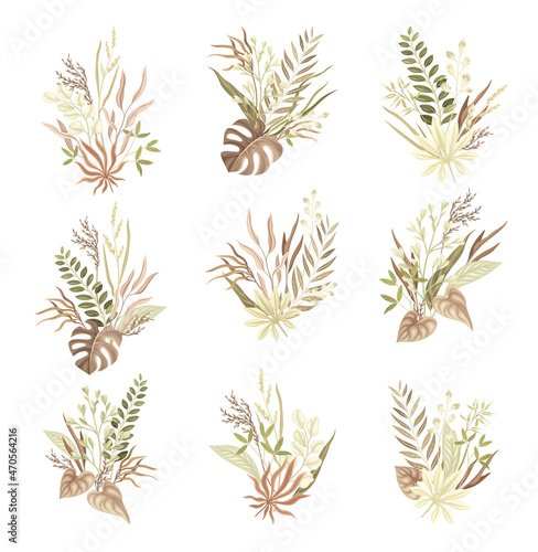 Wild dried plants ser. Beautiful bouquets in trendy colors for your own design vector illustration