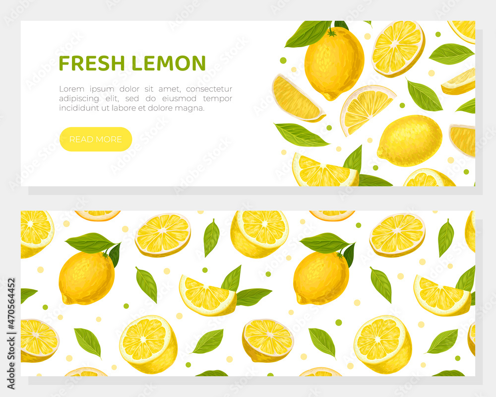 Bright Yellow Lemon Citrus Fruit with Green Leaf Web Banner Vector Template Bright Yellow Lemon Citrus Fruit with Green Leaf Web Banner Vector Template