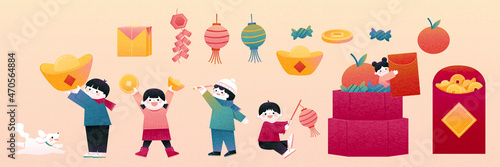 Children and decorations for CNY