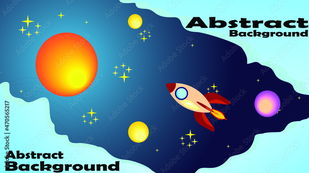 illustration of the moon and stars, background on space theme with view of flying rocket and stars