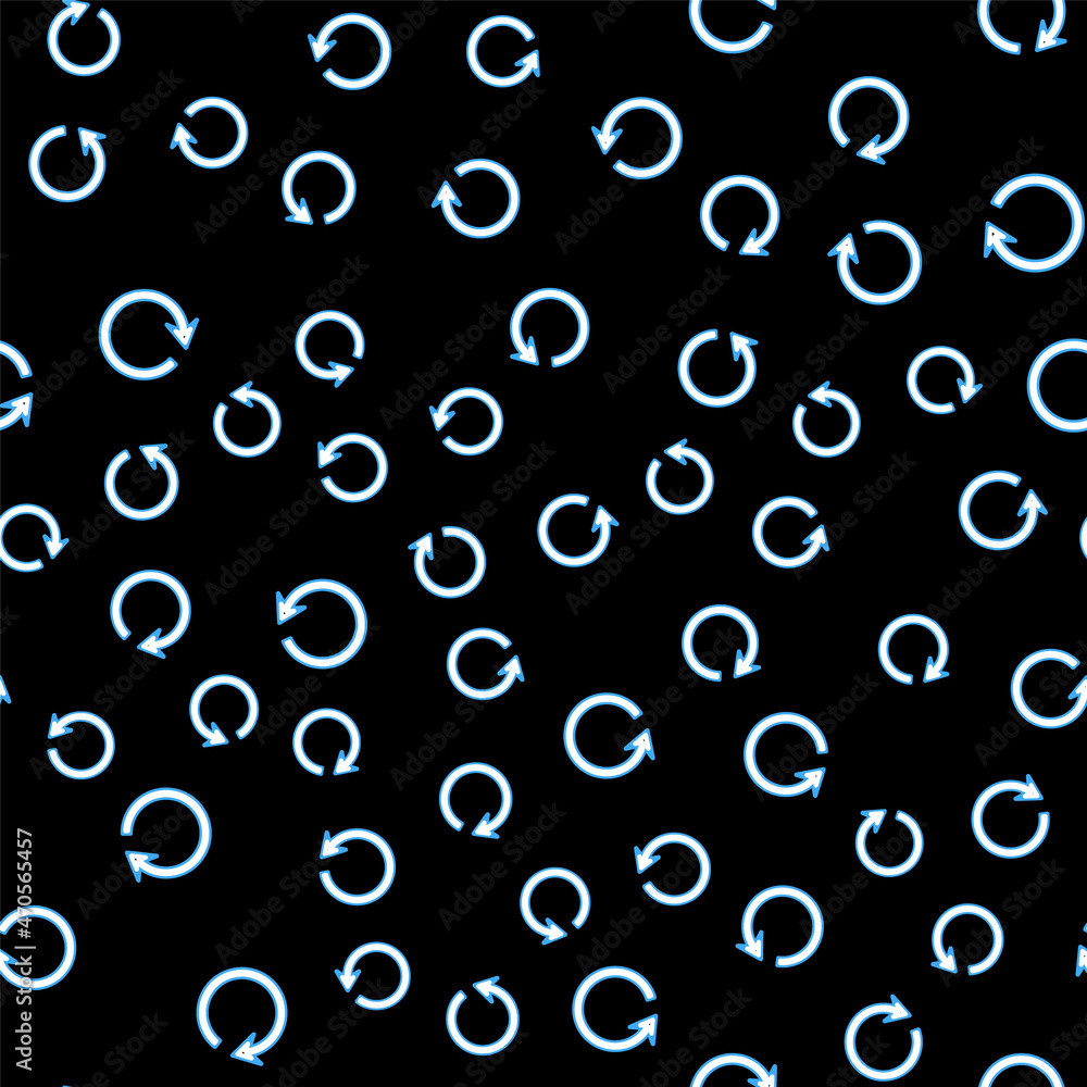 Line Refresh icon isolated seamless pattern on black background. Reload symbol. Rotation arrow in a circle sign. Vector