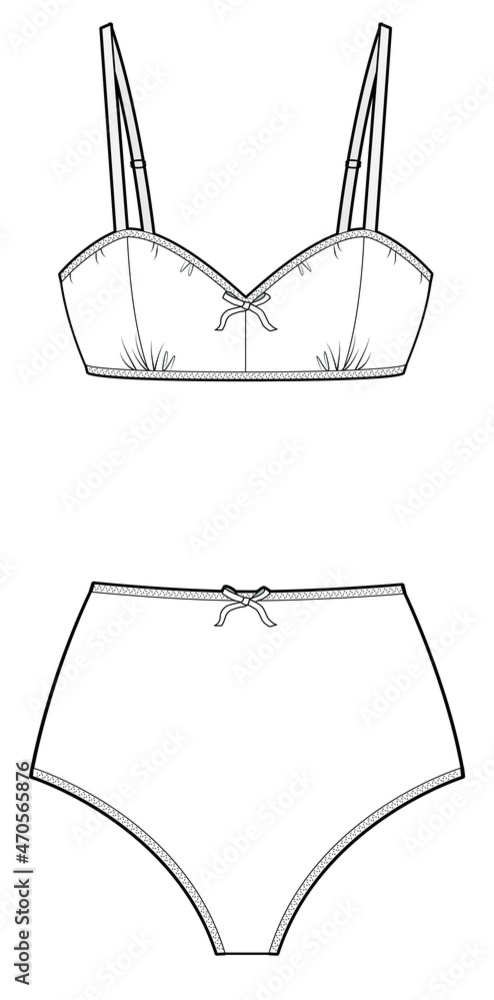 lingerie technical fashion illustration bras and panties. flat lingerie ...