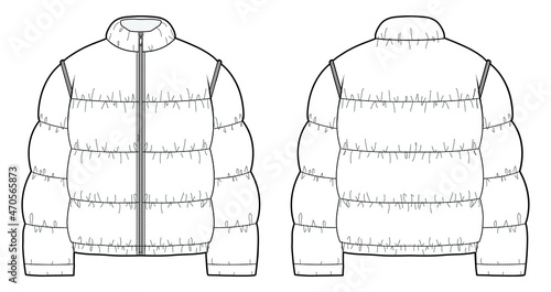 Leinwand Poster Unisex quilted padded jacket long sleeve bomber down jacket flat sketch front an