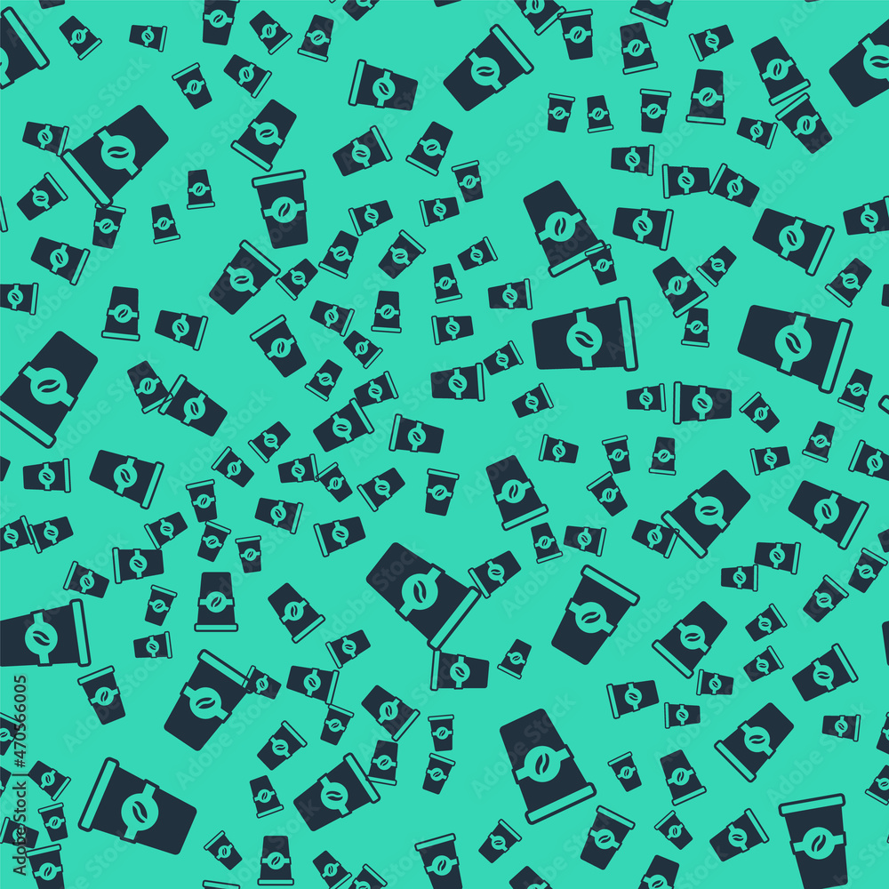 Black Coffee cup to go icon isolated seamless pattern on green background. Vector Black Coffee cup to go icon isolated seamless pattern on green background. Vector