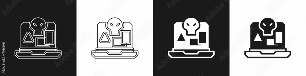 Set Internet piracy icon isolated on black and white background. Online piracy. Cyberspace crime with file download and movies sharing. Vector Set Internet piracy icon isolated on black and white background. Online piracy. Cyberspace crime with file download and movies sharing. Vector