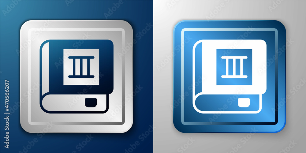 White Book icon isolated on blue and grey background. Third volume. Silver and blue square button. Vector White Book icon isolated on blue and grey background. Third volume. Silver and blue square button. Vector