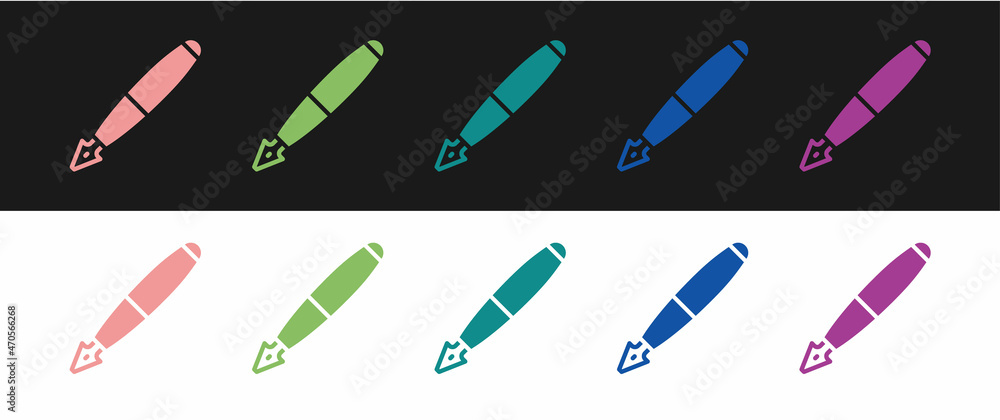 Set Fountain pen nib icon isolated on black and white background. Pen tool sign. Vector Set Fountain pen nib icon isolated on black and white background. Pen tool sign. Vector