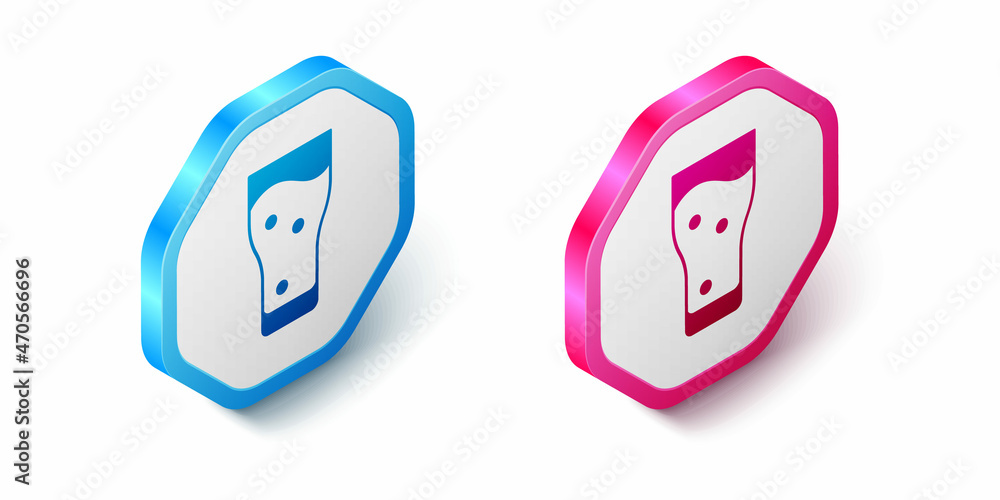 Isometric Glass of beer icon isolated on white background. Hexagon button. Vector Isometric Glass of beer icon isolated on white background. Hexagon button. Vector