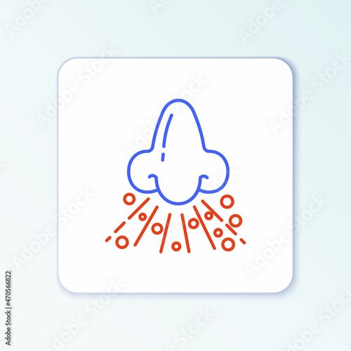 Line Runny nose icon isolated on white background. Rhinitis symptoms, treatment. Nose and sneezing. Nasal diseases. Colorful outline concept. Vector