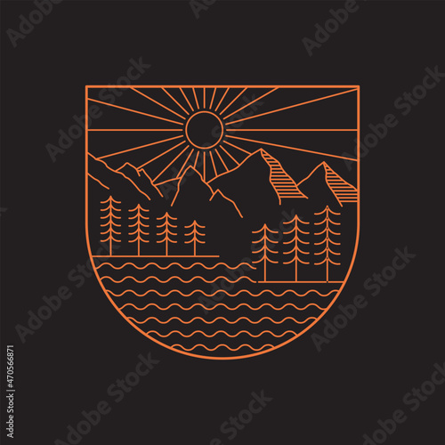 banff national park in mono line art