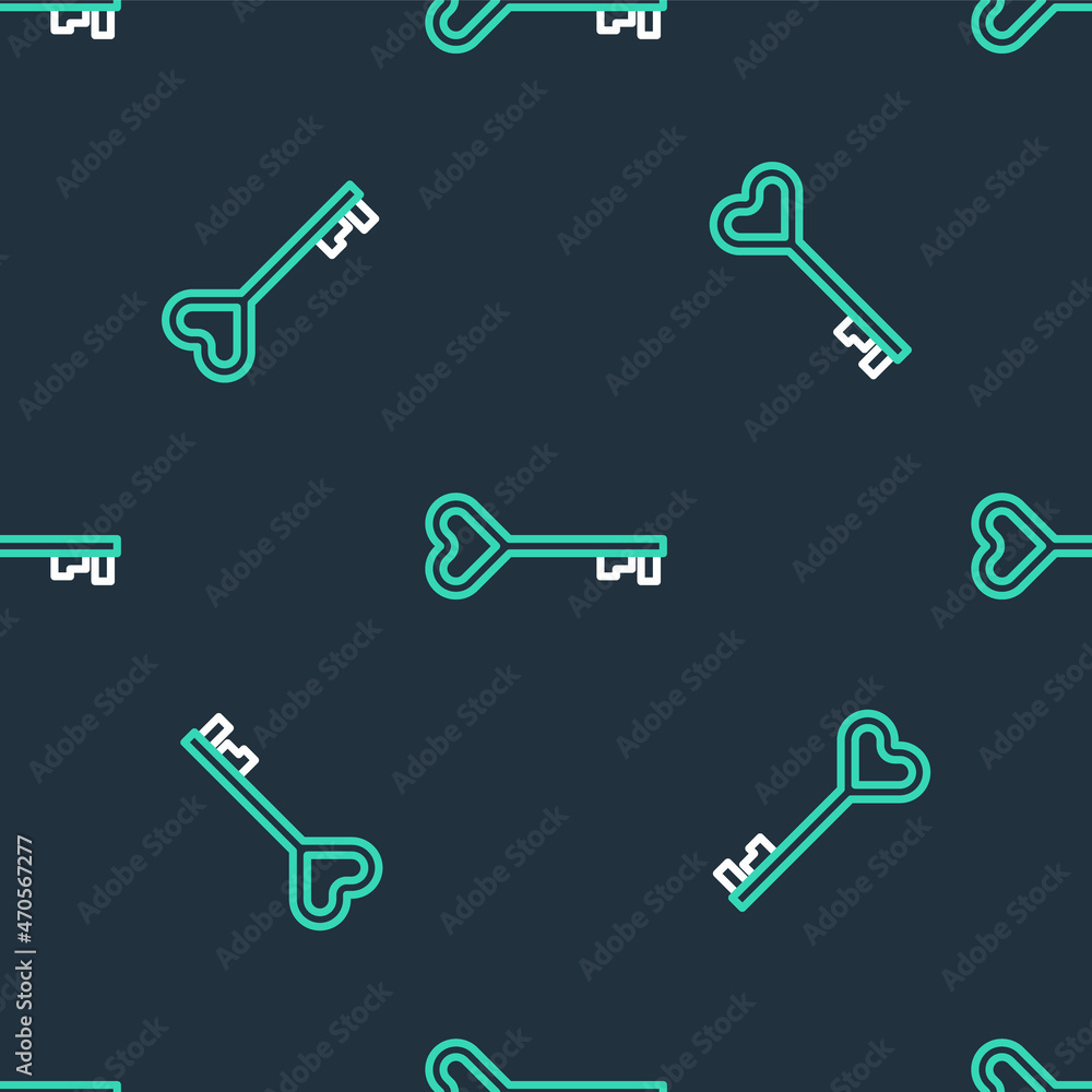 Line Key in heart shape icon isolated seamless pattern on black background. Valentines day symbol. Vector Line Key in heart shape icon isolated seamless pattern on black background. Valentines day symbol. Vector
