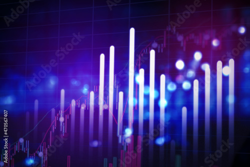 Growth finance graph with glowing city background