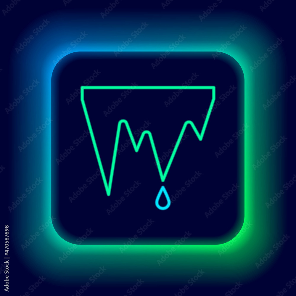 Glowing neon line Icicle icon isolated on black background. Stalactite, ice spikes. Winter weather, snow crystals. Colorful outline concept. Vector Glowing neon line Icicle icon isolated on black background. Stalactite, ice spikes. Winter weather, snow crystals. Colorful outline concept. Vector