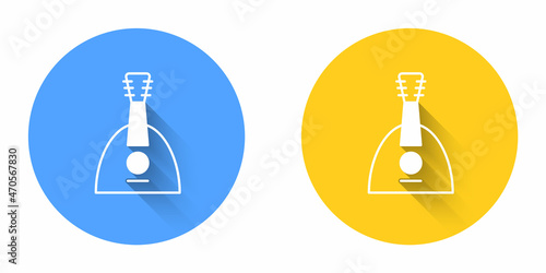 White Musical instrument balalaika icon isolated with long shadow background. Circle button. Vector
