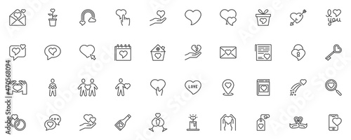 Valentine's day line icons set