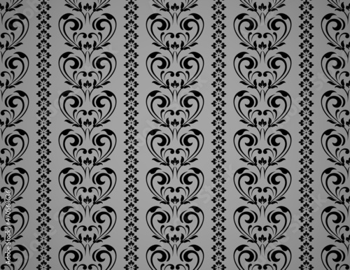 Wallpaper in the style of Baroque. Seamless vector background. Black and gray floral ornament. Graphic pattern for fabric, wallpaper, packaging. Ornate Damask flower ornament