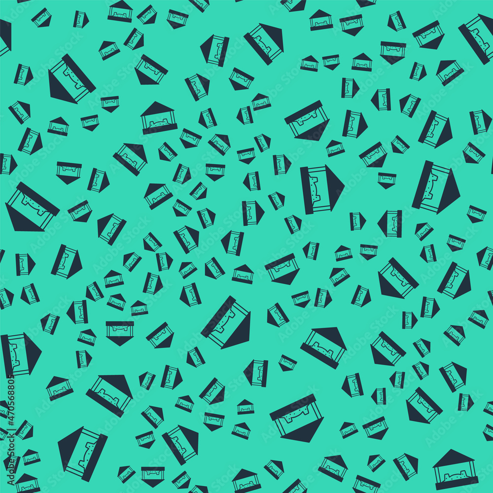 Black Sandbox for kids with sand and umbrella icon isolated seamless pattern on green background. Vector Black Sandbox for kids with sand and umbrella icon isolated seamless pattern on green background. Vector