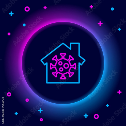 Glowing neon line Stay home icon isolated on black background. Corona virus 2019-nCoV. Colorful outline concept. Vector
