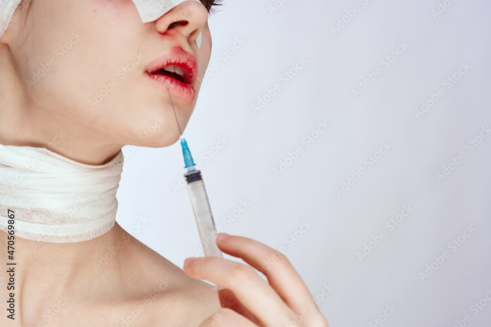 female patient plastic surgery operation bare shoulders isolated background female patient plastic surgery operation bare shoulders isolated background