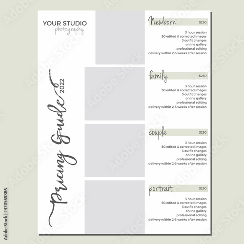 Pricing Guide Template, Price Guide List for Photographers photo