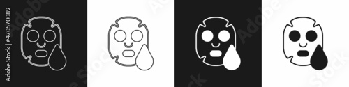 Set Facial cosmetic mask icon isolated on black and white background. Cosmetology, medicine and health care. Vector