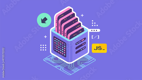 Open source vector illustration. Programming language concept. Developer protocol platform interface with code information. Digital software script.