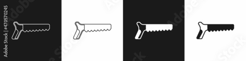 Set Hand saw icon isolated on black and white background. Vector