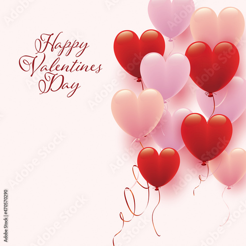 赤とピンクのハート形風船のバレンタインデー背景
