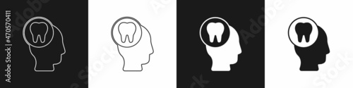 Set Toothache icon isolated on black and white background. Vector