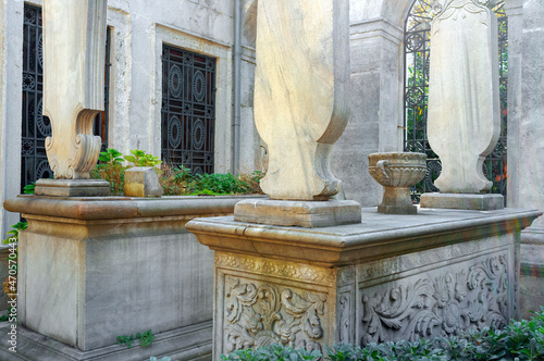 Ancient cemetery with tombstones in Istanbul, Turkey