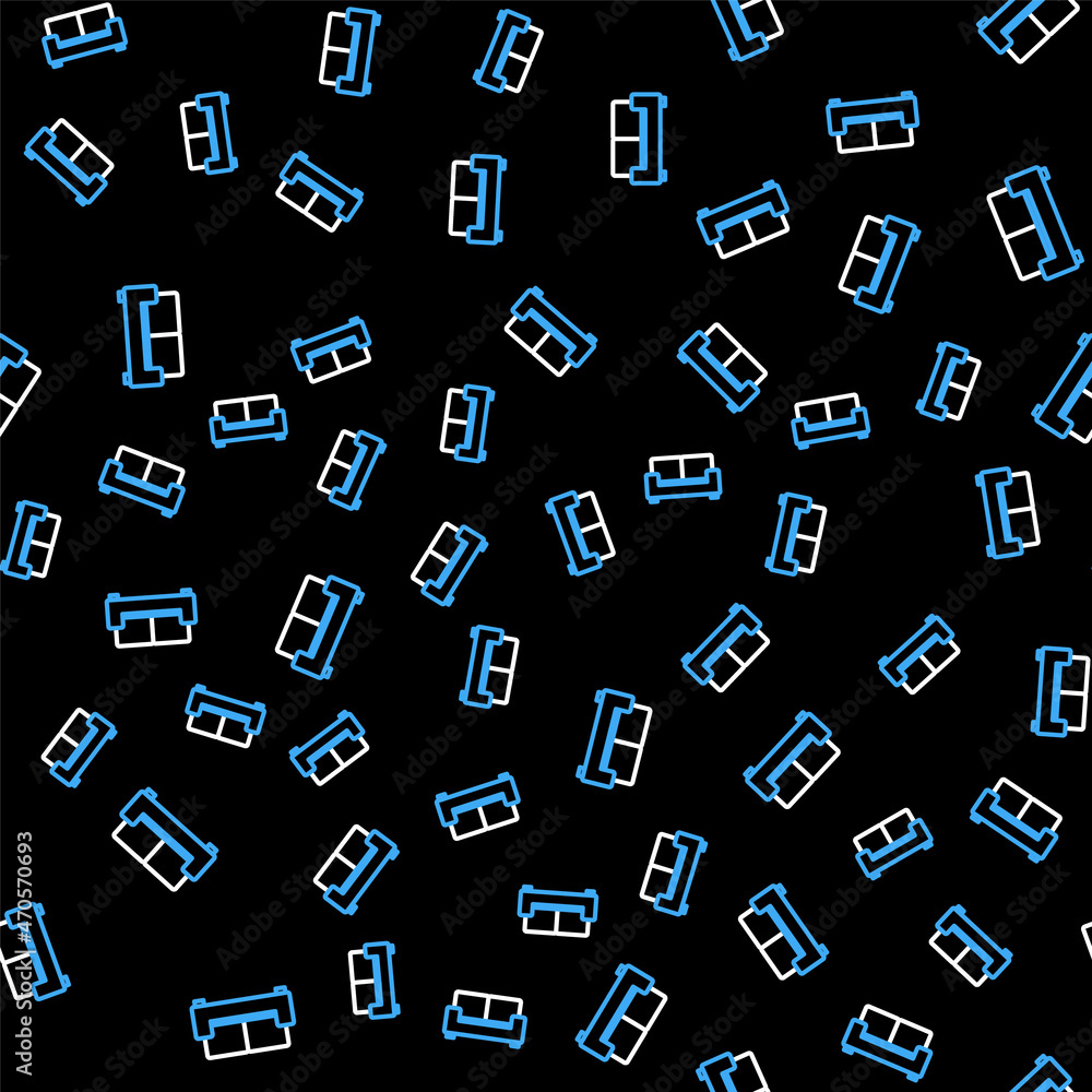 Line Sofa icon isolated seamless pattern on black background. Vector