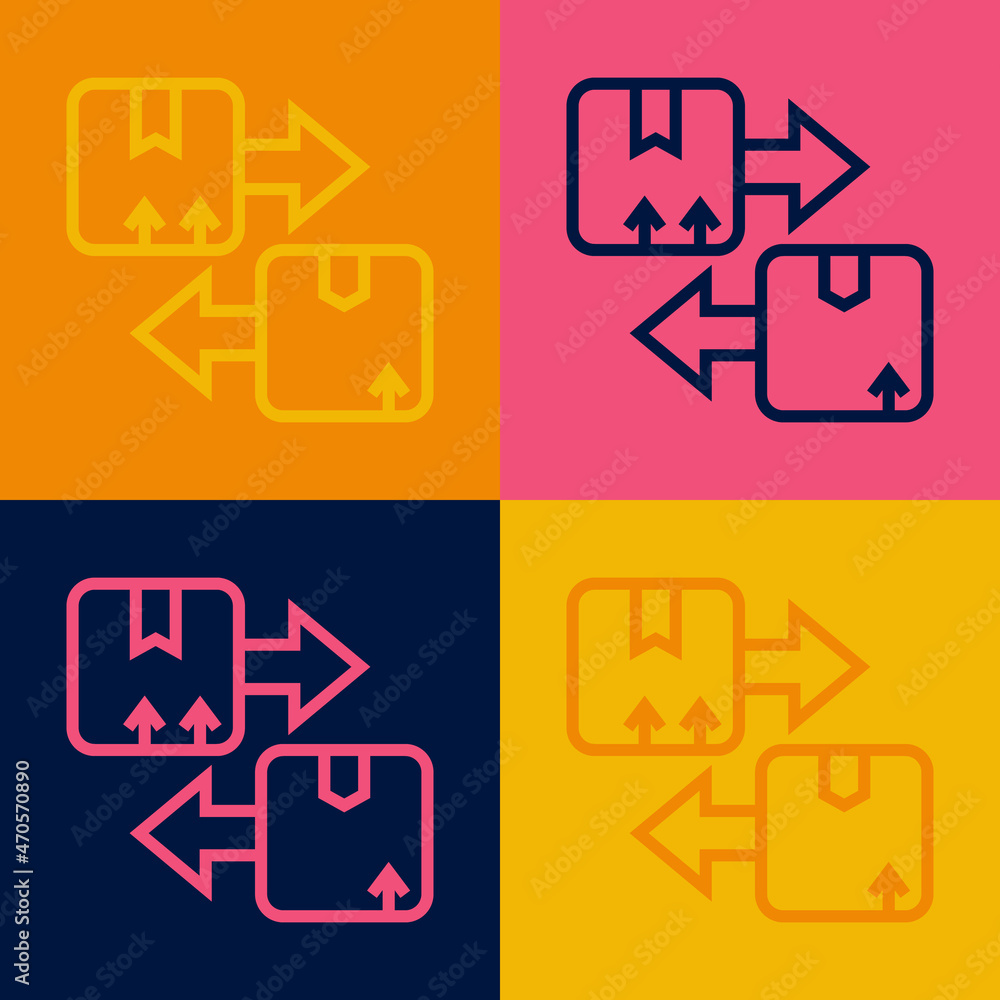 Pop art line Cardboard box with traffic symbol icon isolated on color background. Box, package, parcel sign. Delivery, transportation and shipping. Vector Pop art line Cardboard box with traffic symbol icon isolated on color background. Box, package, parcel sign. Delivery, transportation and shipping. Vector