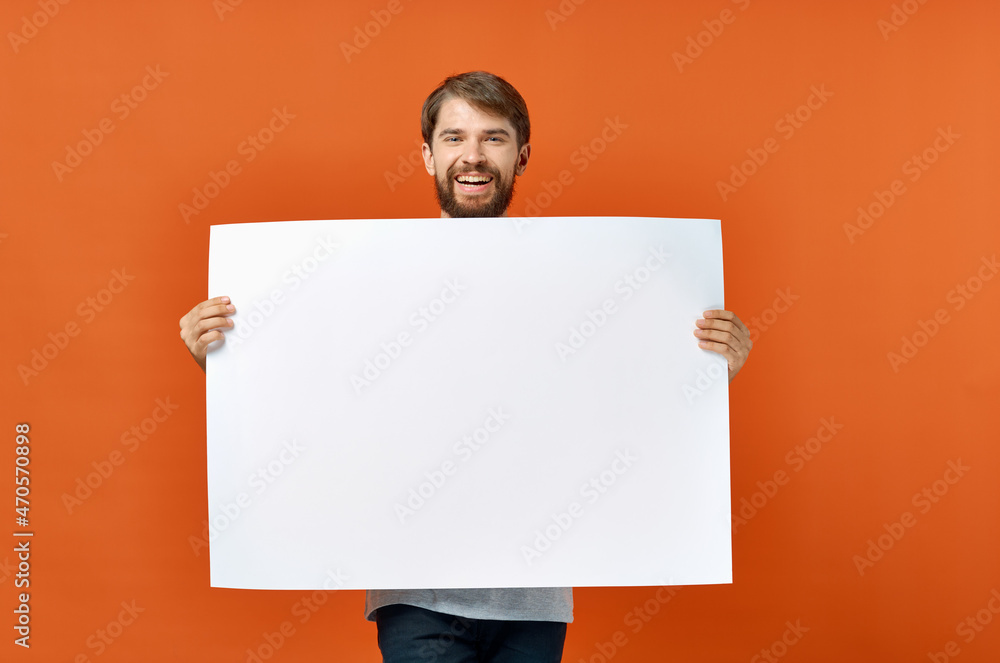 funny man holding a white banner design studio lifestyle funny man holding a white banner design studio lifestyle