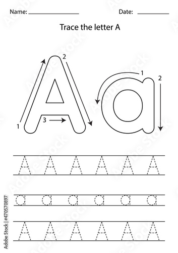 Learning English alphabet for kids. How to write letter A.