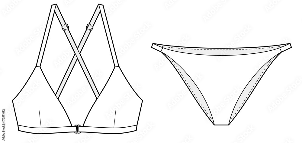 triangle bra cross back beach bikini set vector template - obrazy, fototapety, plakaty 