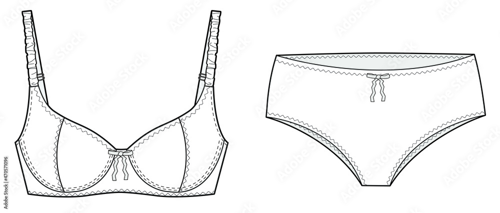 bra and midi brief technical detail drawing vector template - obrazy, fototapety, plakaty 