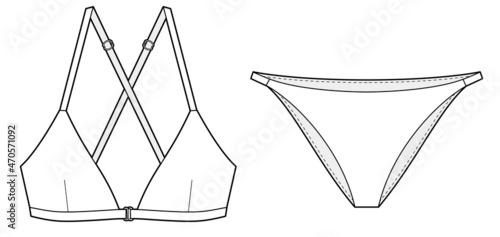 triangle bra cross back beach bikini set vector template