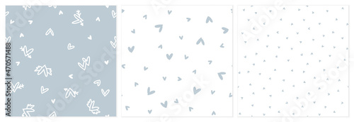 Simple heart non directional vector seamless pattern set. Scandi background in grey and white colours for baby girl clothing, bedding textile or wallpaper.