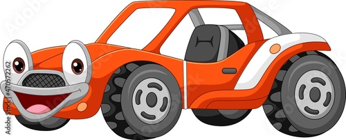 Cartoon smiling orange buggy car mascot