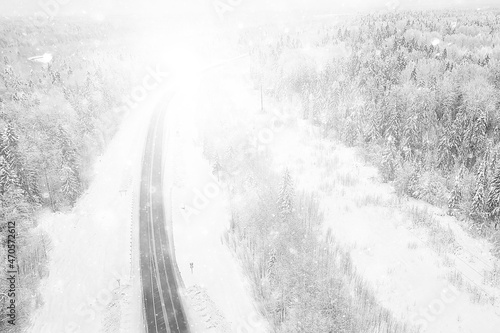 winter road top view, frost forest landscape outdoor © kichigin19