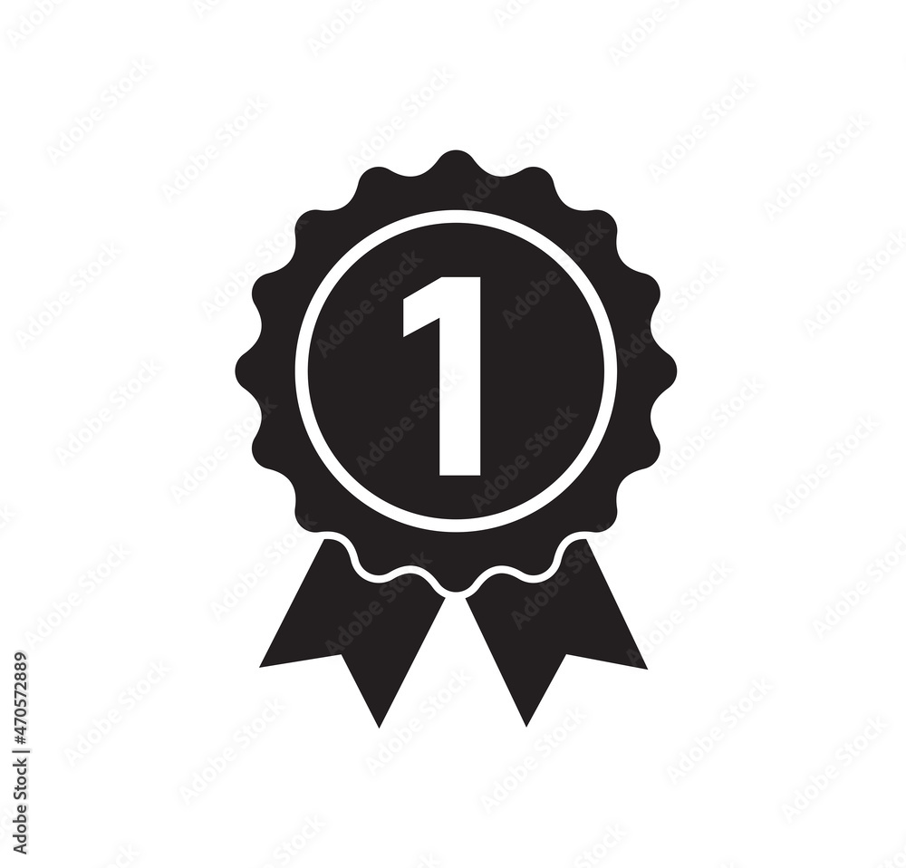 Award badge first place. Rosette icon. Certificate. Stamp premium quality with number one icon. Vector illustration Award badge first place. Rosette icon. Certificate. Stamp premium quality with number one icon. Vector illustration