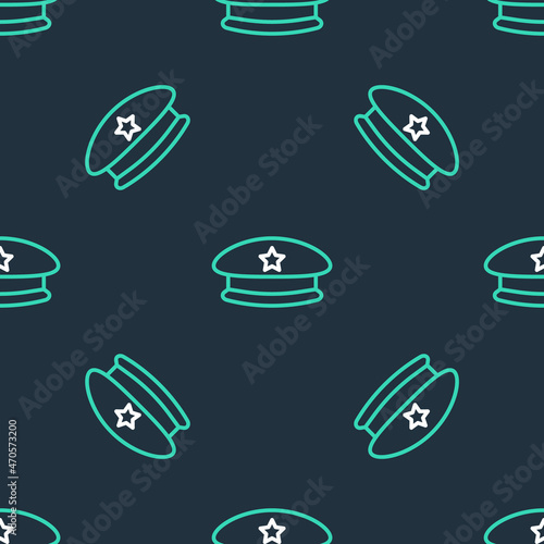 Line Military beret icon isolated seamless pattern on black background. Soldiers cap. Army hat. War baret. Vector