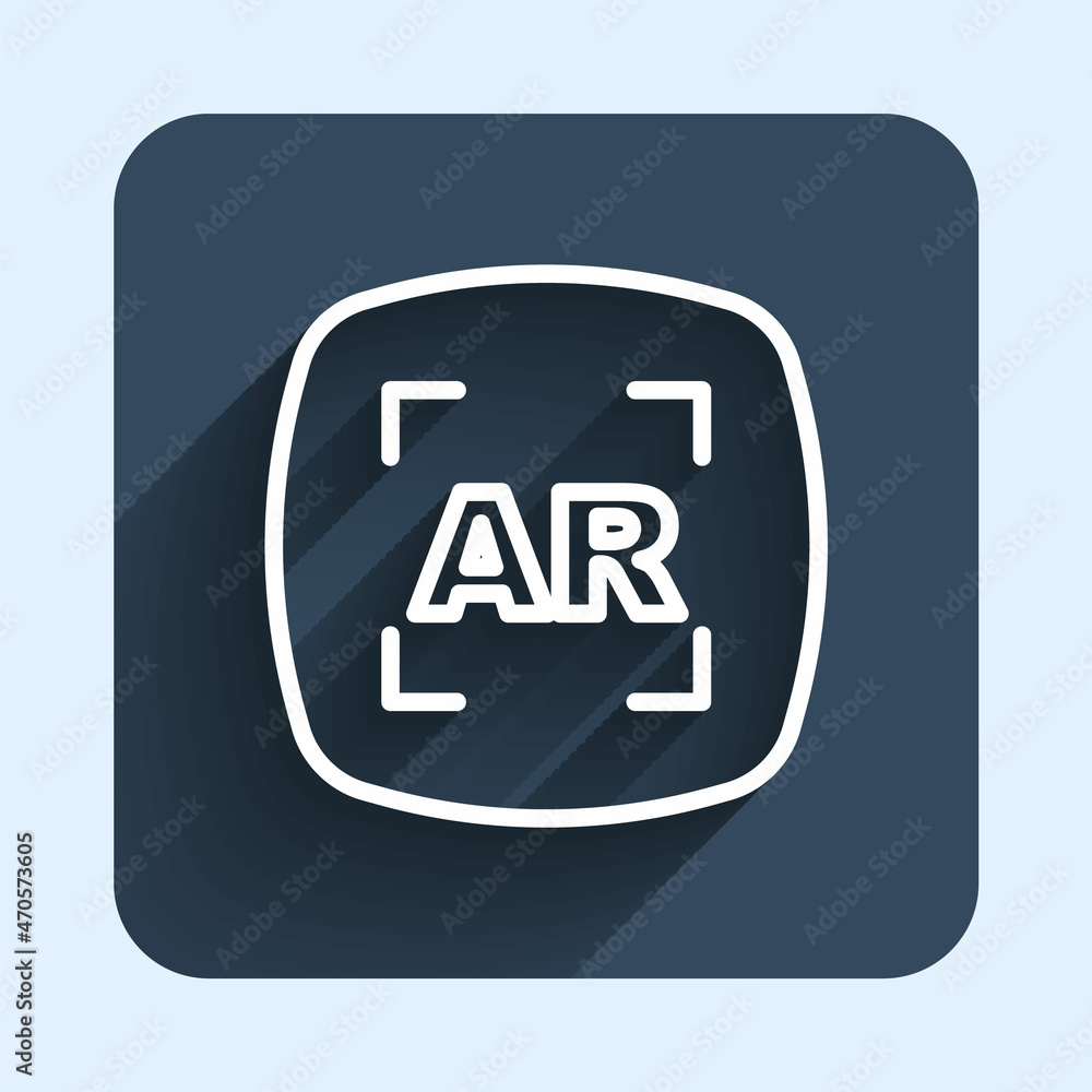 White line Augmented reality AR icon isolated with long shadow background. Virtual futuristic wearable devices. Blue square button. Vector White line Augmented reality AR icon isolated with long shadow background. Virtual futuristic wearable devices. Blue square button. Vector