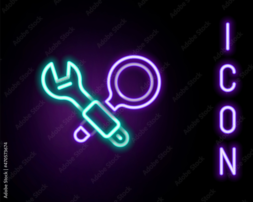Glowing neon line Debugging icon isolated on black background. Debugging tool. Magnifying glass on bug programming. Testing and setting software. Colorful outline concept. Vector Glowing neon line Debugging icon isolated on black background. Debugging tool. Magnifying glass on bug programming. Testing and setting software. Colorful outline concept. Vector