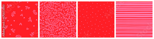 Romantic Valentines day vector background set. Colorful red and pink repeat designs for love holiday low contrast different seamless pattern collection.