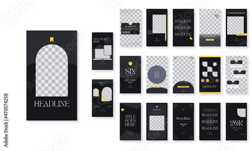 Set of editable social media instagram stories coach, instructor with black elegant design vector template