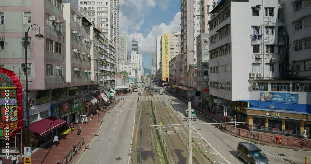 Hong Kong city with light rail train Hong Kong city with light rail train