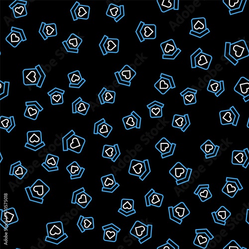 Line Shelter for homeless icon isolated seamless pattern on black background. Emergency housing, temporary residence for people, bums and beggars without home. Vector